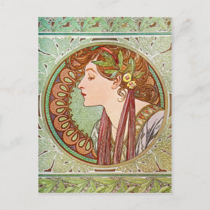 Vrouwenprofiel Alphonse Mucha Briefkaart