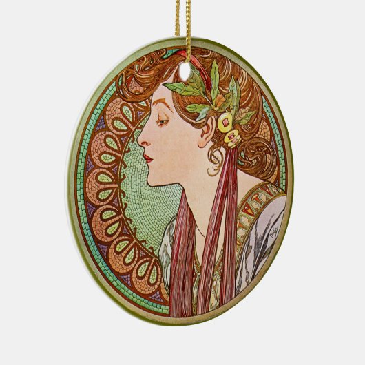 Vrouwenprofiel Alphonse Mucha Keramisch Ornament (Rechts)