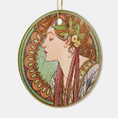 Vrouwenprofiel Alphonse Mucha Keramisch Ornament (Links)