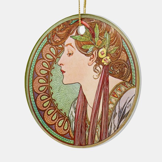 Vrouwenprofiel Alphonse Mucha Keramisch Ornament (Links)