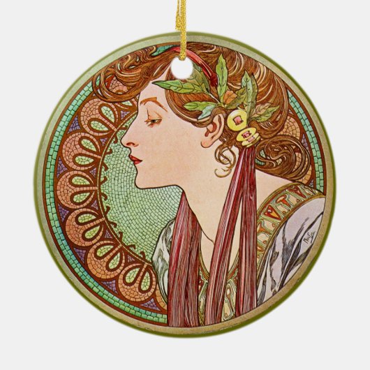 Vrouwenprofiel Alphonse Mucha Keramisch Ornament (Achterkant)