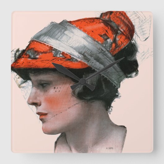 Vrouwenprofiel Vierkante Klok (Voorkant)