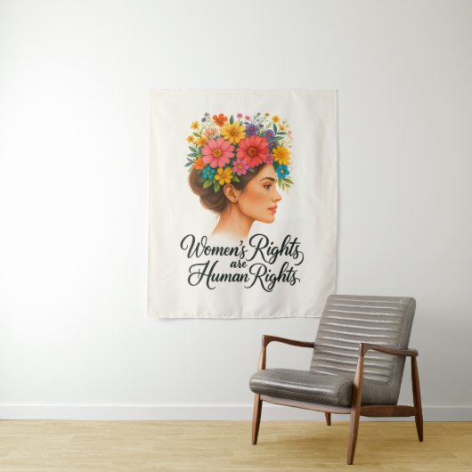 Vrouwenrechten zijn mensenrechten Floral Empowerme Wandkleed (In situ)