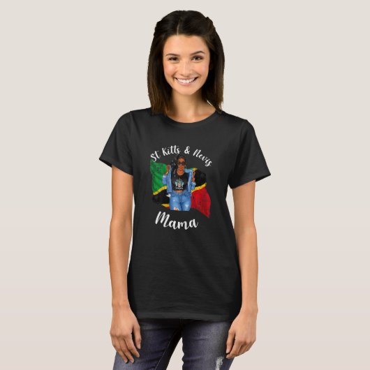 Vrouwenstut St Kitts en Nevis Mama Proud Vlag Pat T-shirt (Voorkant volledig)