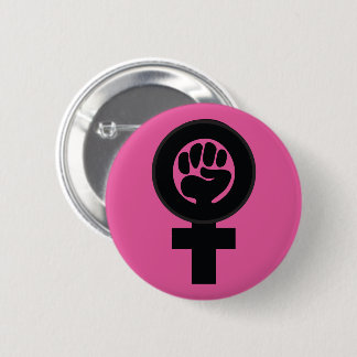 Vrouwensymbool met vuist ronde button 5,7 cm