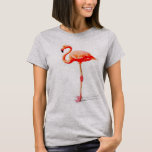 Vrouwentop: Roze Waterverf Flamingo T-shirt<br><div class="desc">Vrouwentop: Roze Waterverf van Flamingo Schilderen (hethergrijs)</div>
