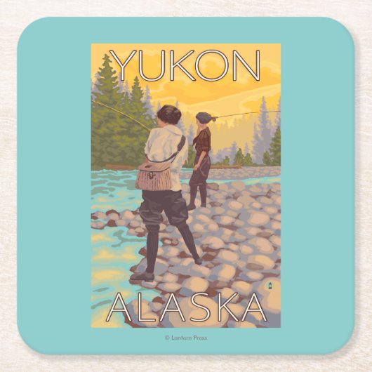 Vrouwenvisserij - Yukon, Alaska Kartonnen Onderzetters (Voorkant)