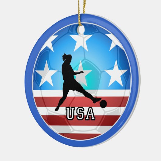 vrouwenvoetbal keramisch ornament (Links)