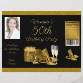 Vrouwenzwarte gouden verjaardagsfeest chipzak flyer (Voorkant)