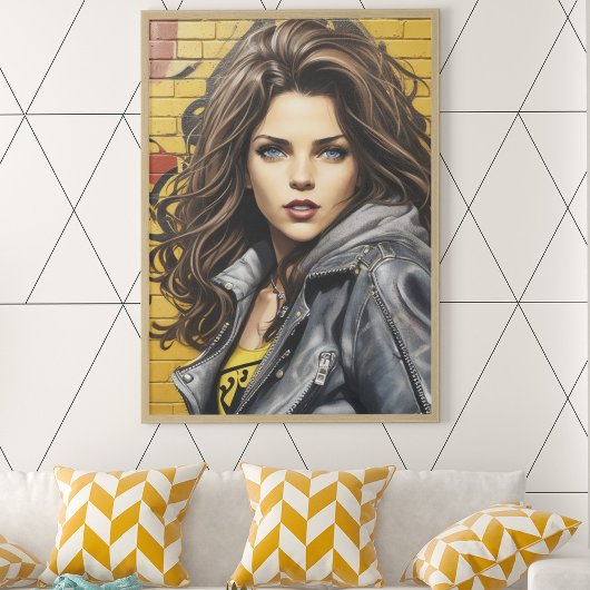 Vrouwportret in straat kunst poster