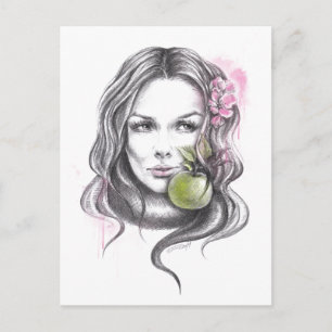 Vrouwportret met appel en bloesem Surrealistische Briefkaart