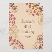 Vrouw's 40e verjaardag Cute Modern Floral Kaart (Voorkant / Achterkant)