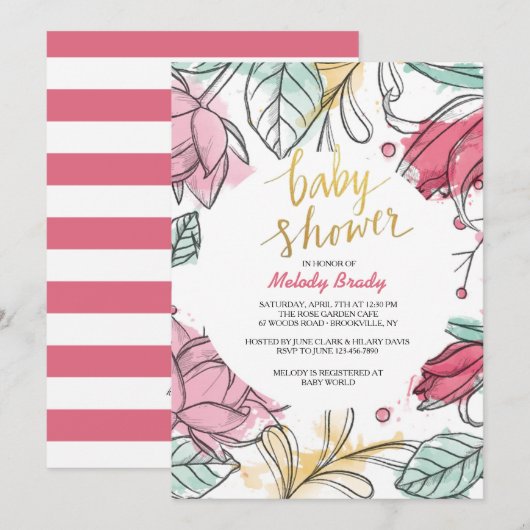 Vrouw's Florale Uitnodiging (Voorkant / Achterkant)