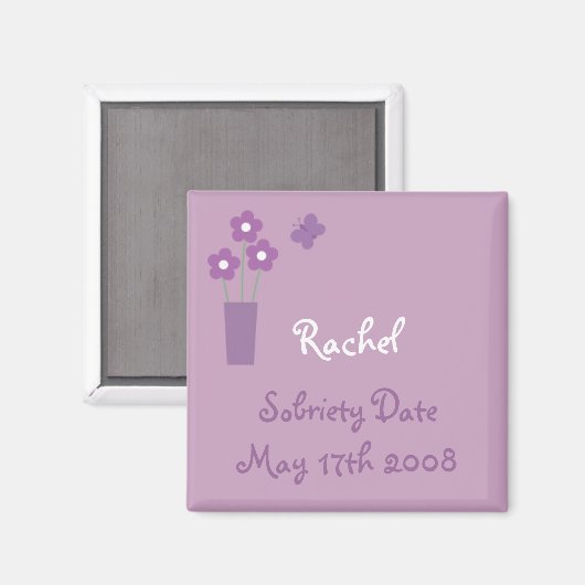 Vrouw's lila Sobriety Datum magneet (Voorkant / Achterkant)