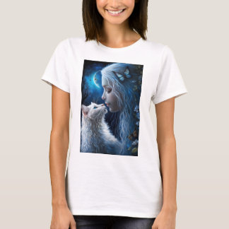 Vrouw's T-Shirt Fairy Queen met kat