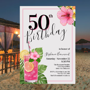 Vrouw's Tropische Cocktail Bloem 50e Verjaardag Kaart