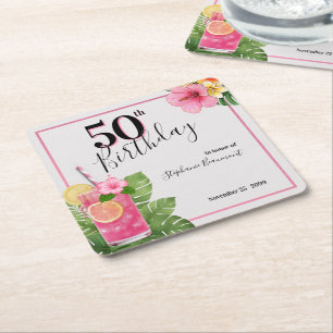 Vrouw's Tropische Cocktail Bloem 50e Verjaardag Kartonnen Onderzetters