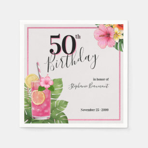 Vrouw's Tropische Cocktail Bloem 50e Verjaardag Servet