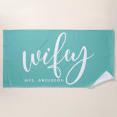 Vrouwtje Teal en Witte Aangepaste Bruid Strandlaken (Voorkant)