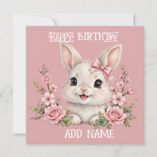 Vrouwtjes Konijn: Baby Dier Pastel lint & Bloemen  Kaart