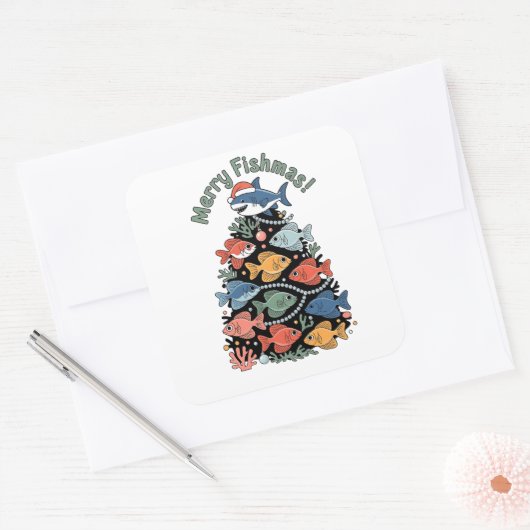 Vrucht met kerstbomen Vist Vierkante Sticker (Envelop)