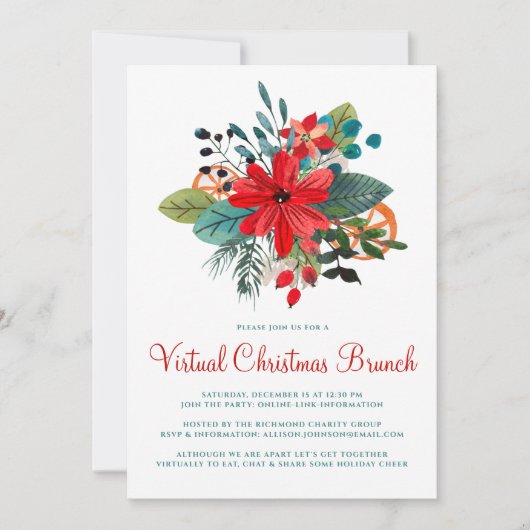 Vrucht met Virtual KerstBrunch Winter Florals Kaart (Voorkant)