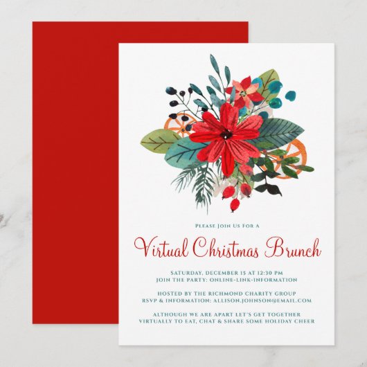 Vrucht met Virtual KerstBrunch Winter Florals Kaart (Voorkant / Achterkant)