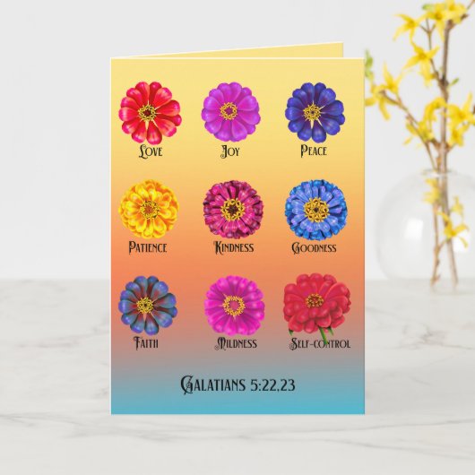 Vrucht van de geest met zinnias kaart (Gele Bloem)