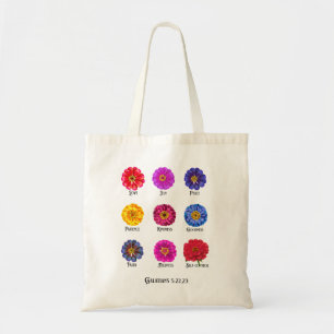 Vrucht van de geest met zinnias tote bag