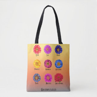 Vrucht van de geest met zinnias tote bag