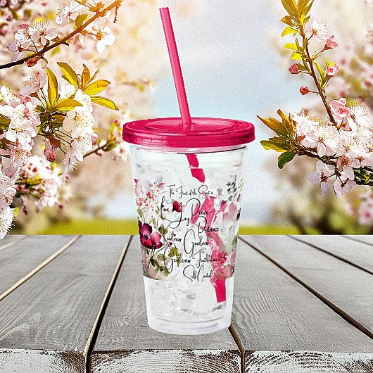Vrucht van de Geest roze bloem Acryl Drinkbeker