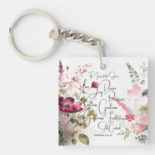 Vrucht van de Geest roze bloem Sleutelhanger (voorkant)