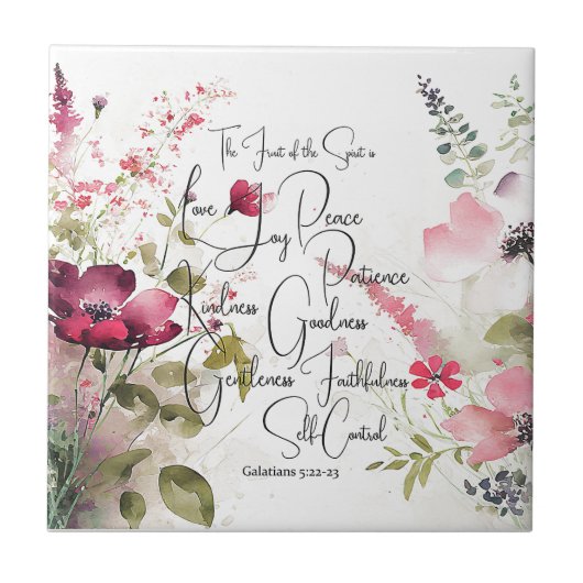 Vrucht van de Geest roze bloem Tegeltje (Voorkant)