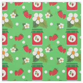 Vruchtafdruk aardbeienbloemen jam groen stof