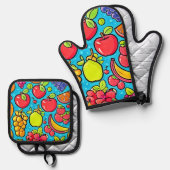 Vruchtbaar Patroonontwerp Ovenwant & Pannenlap Set (Voorkant / Achterkant)