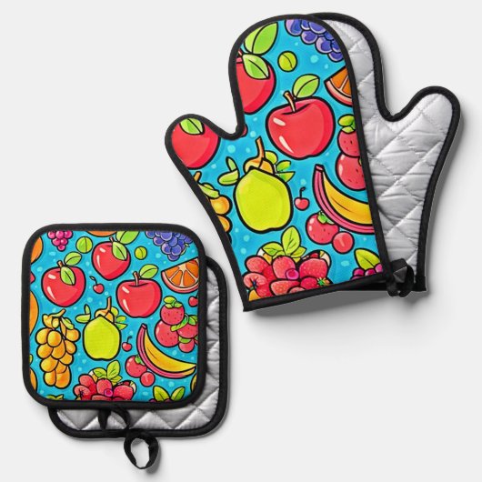 Vruchtbaar Patroonontwerp Ovenwant & Pannenlap Set (Voorkant / Achterkant)