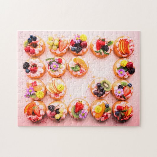 Vruchtbagel en donutervoer kleurrijk legpuzzel (Horizontaal)