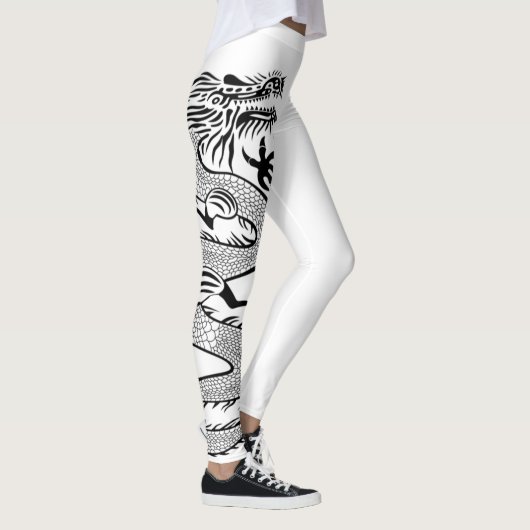Vruchtbare draak-Tattoo in witte kleur achtergrond Leggings (Rechts)