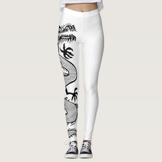 Vruchtbare draak-Tattoo in witte kleur achtergrond Leggings (Voorkant)