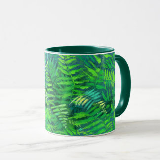 Vruchtbladeren, bloemontwerp, groen, blauw en groe mok