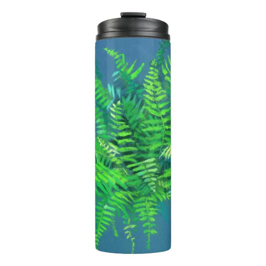 Vruchtbladeren, bloemontwerp, groen, blauw en groe thermosbeker (Voorkant)