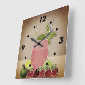 Vruchten cocktailaardbeien met citroenretro op bas vierkante klok (Hoek)