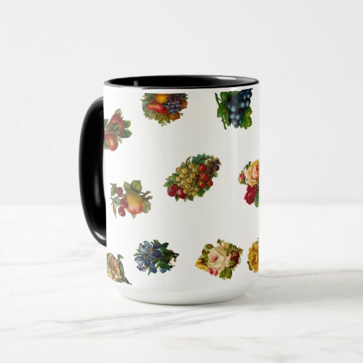  vruchten en bloemen mok (Voorkant links)