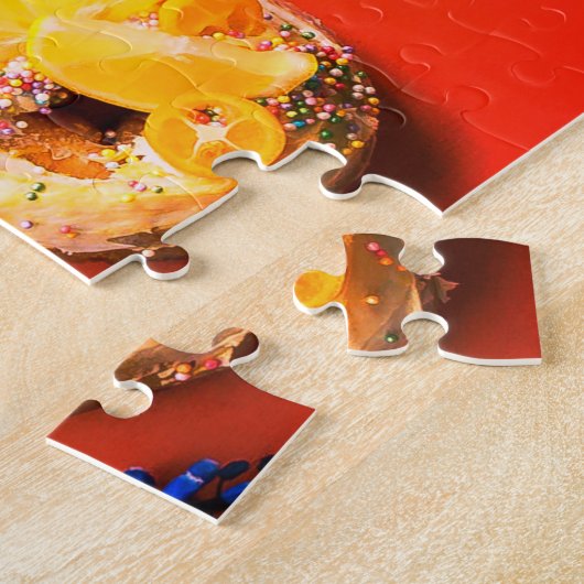 Vruchten en donuterkleurige levensmiddelen legpuzzel (Zijkant)