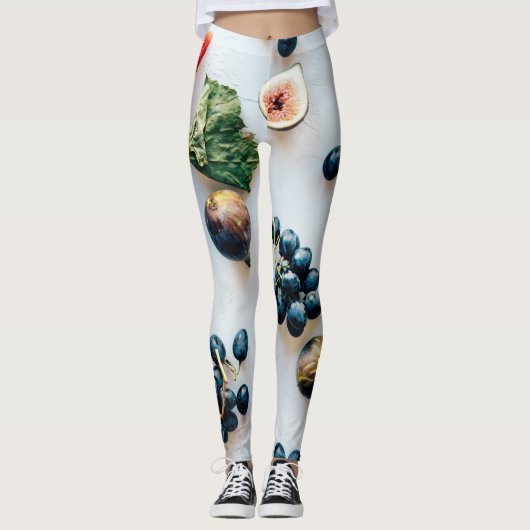 Vruchten en droog voedsel en bladeren patroon leggings (Voorkant)
