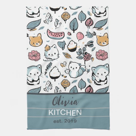 Vruchten en katten theedoek (Verticaal)