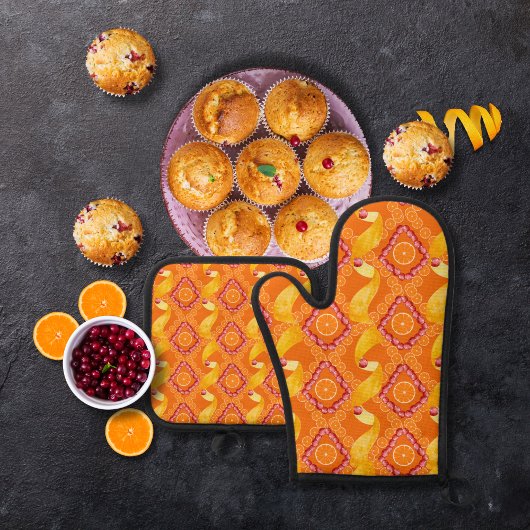 Vruchten en oranjezest ovenwant & pannenlap set