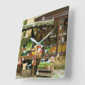 Vruchten- en Veg-kleurrijke Engelse Village Store Vierkante Klok (Hoek)