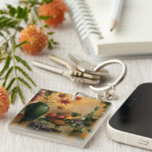 Vruchten en wijn met herfst Hues Sleutelhanger (Voorkant Rechts)