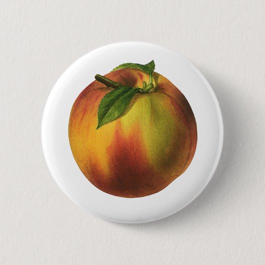 vruchten, gerijpt organisch perzik met leder ronde button 5,7 cm (Voorkant)